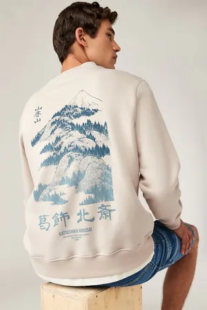 Next Mens Neutral Crew Sweatshirt Hokusai Graphic Hoodie