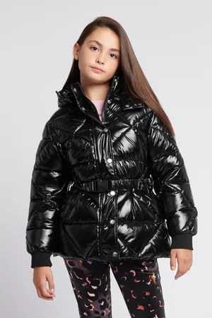 Juicy Couture Girls Girls High Shine Belted Mid Length Puffer Coat