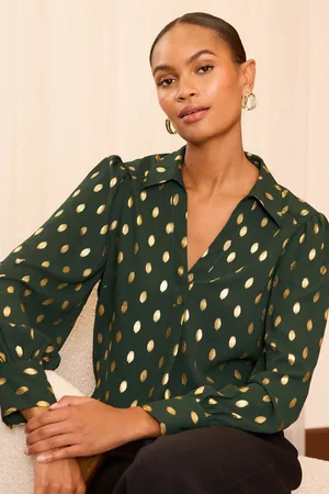 Love & Roses Womens V Neck Foil Long Sleeve Shirt