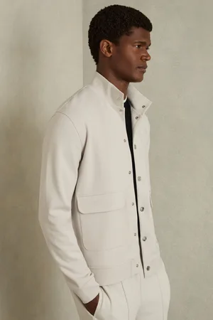 Reiss Mens Off Roman Interlock Funnel-Neck Jacket