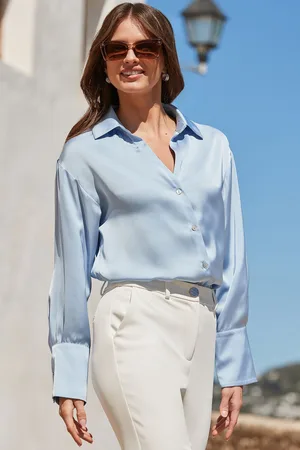 Sosandar Womens Relaxed Fit Satin Longline Shirt