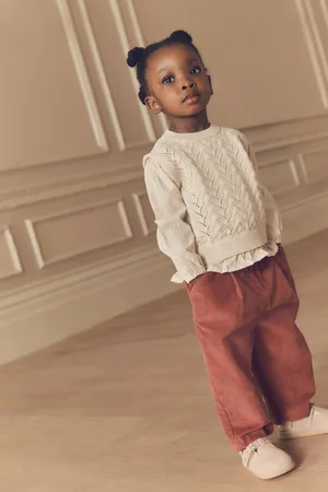 Next Girls Ecru Mock Layer 100% Cotton Jumper and Trousers Set (3mths-7yrs)