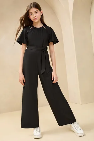 Lipsy London Black Cut-Out Flutter Sleeve Jumpsuit (5-16yrs) 11 Years (146cm)