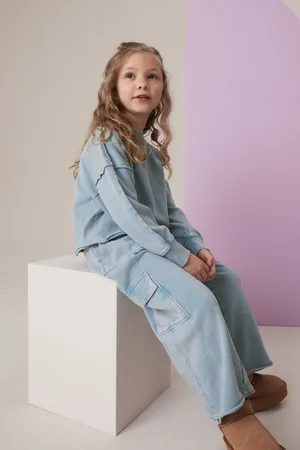 Next Girls Sweat and Wide Leg 100% Cotton Cargo Joggers Set (3-16yrs)