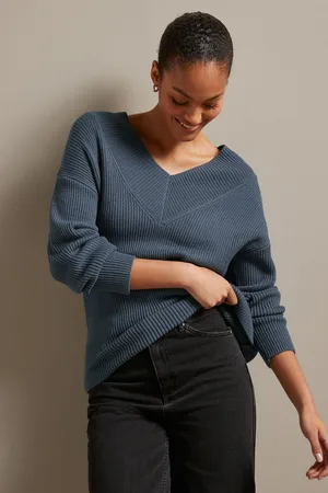 Next Womens Relaxed Fit Ribbed V-Neck Knitted Jumper