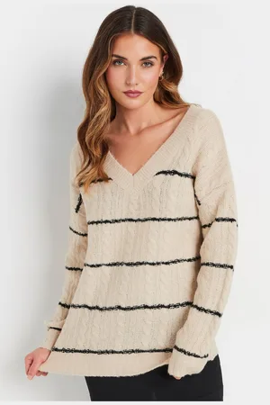 Long Tall Sally Womens Stripe Cable V Jumper
