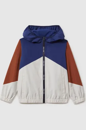 Reiss Boys Stone/Blue/Tobacco Bates 9-13 yrs Colourblock Hooded Mac