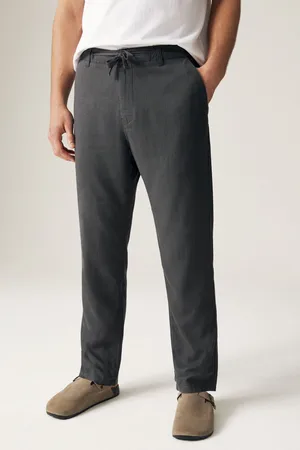 Next Mens Dark Linen Viscose Drawstring Trousers