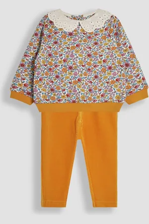 JoJo Maman Bébé Girls Rust Autumn Floral Sweatshirt & Cord Jeggings Set