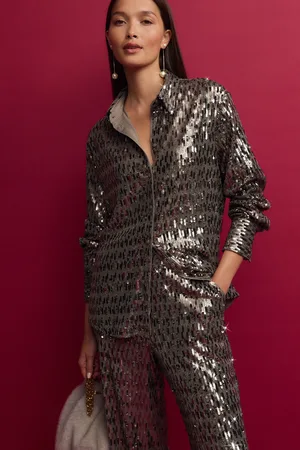 Next Womens Sequin Button Up Shirt