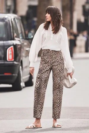 mint&berry Womens Leopard Print Straight Cargo Jeans