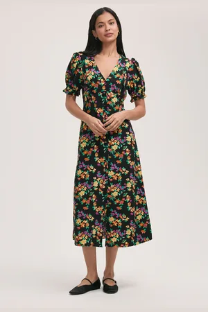 Finery London Alia Crepe Floral Print Midi Tea Dress AU 12