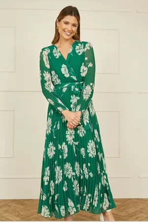Yumi Floral Print Pleated Wrap Long Sleeve Dress AU 16
