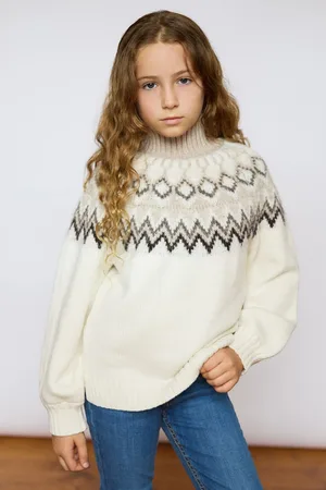 The Little Tailor Girls Kids Diamond Fairisle Knitted Christmas Jumper