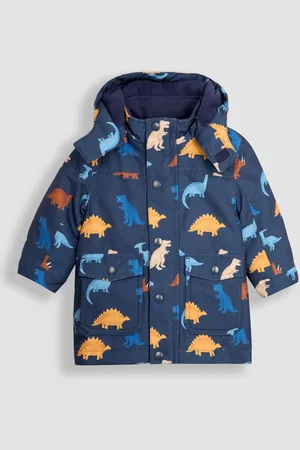 JoJo Maman Bébé Boys Navy Dinosaur Detachable Hood Print Parka