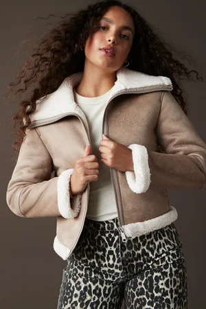 Next Womens Neutral Teddy Borg Aviator Jacket