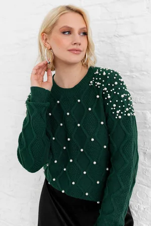 Lovedrobe Womens Pearl Embellished Cable Knit Jumper