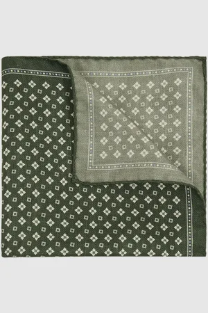 Reiss Mens Olive Pulcino Reversible Silk Pocket Square