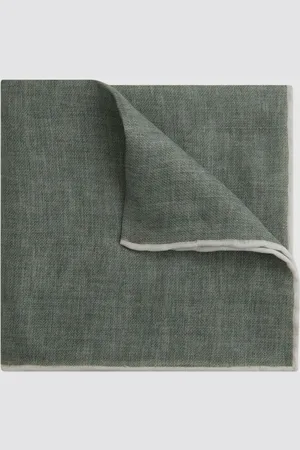 Reiss Mens Sage Melange Piazza Linen Plain Pocket Square