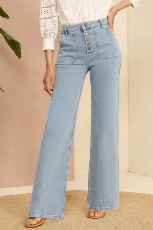 Love & Roses Womens Light Button Fly Wide Leg jeans