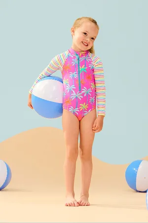 Hatley Pink Painted Palms Longsleeve Rashguard Swimsuit 5 Years (110cm)