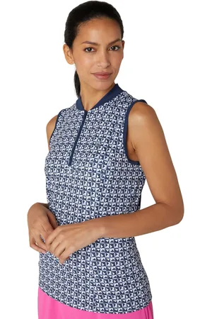 Original Penguin Womens Geo Print Sleeveless Polo Shirt