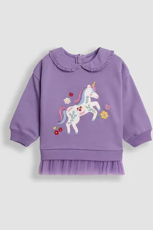 JoJo Maman Bébé Girls Lilac Unicorn Appliqué Tulle Frill Sweatshirt
