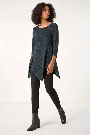 Roman Blue Glitter Hanky Hem Tunic Stretch Top AU 16