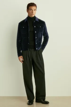 Reiss Mens Navy Weir Cotton Blend Velvet Jacket
