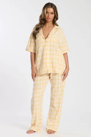 Loungeable Yellow Woven Traditional Short Sleeve Pyjamas Set S