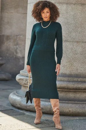 Sosandar Womens Two Part Cable Knit Midi Dress