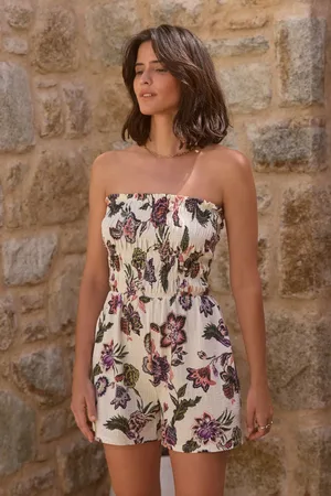 Next Womens Floral Bandeau Shirred 100% Cotton Playsuit
