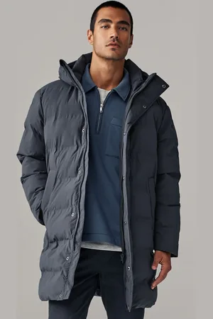 Next Mens Steel Long Length Shower Resistant Heatseal Hooded Puffer Coat