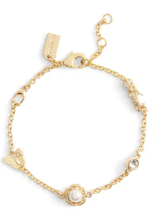 Coach Gold Tone Signature Pearl Tea Rose Bracelet One
