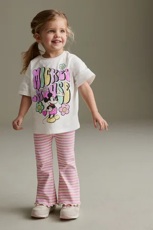 Disney Girls Bright 100% Cotton Minnie Mouse T-Shirt and Flare Leggings Set (3mths-7yrs)