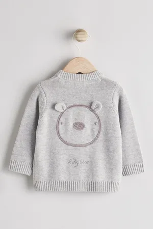 Next Boys Bear Baby Knitted 100% Cotton Cardigan (0mths-2yrs)