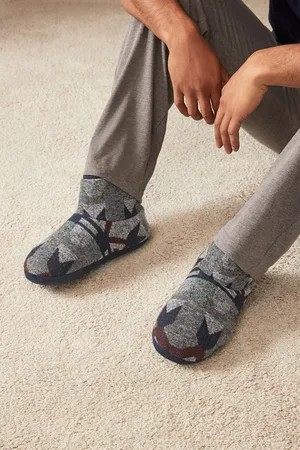 Next Mens Navy Woven Boot Slippers