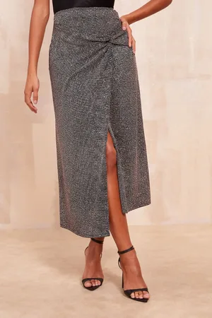 Friends Like These Womens Glitter Twist Midi Skirt
