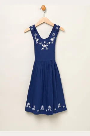 MISS Girls 100% Cotton Floral Skater Dress With Cross-Over Straps