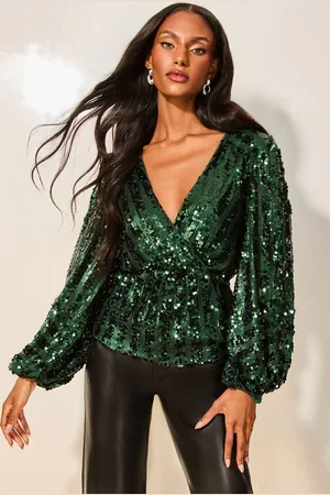 Lipsy London Womens Sequin Wrap Top