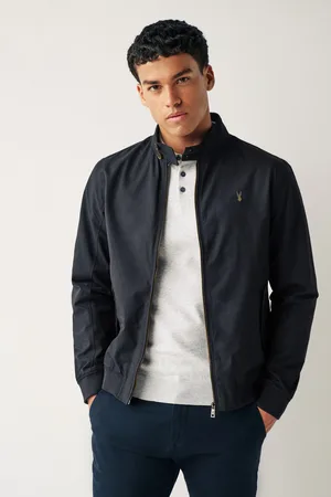 Next Mens Navy Shower Resistant Check Lining Harrington Jacket