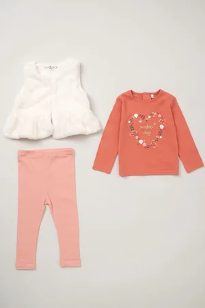 LILY & JACK Faux Fur Gilet 100% Cotton Top and Leggings Outfit Set 18 Months (86cm)