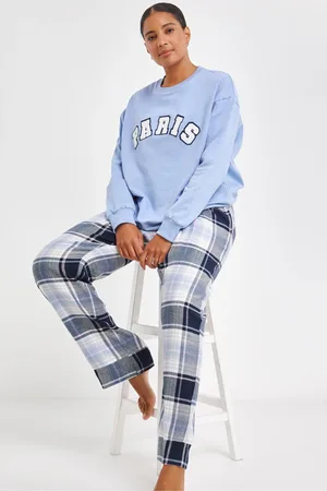 Simply Be Womens 100% Cotton Sweatshirt With Check Pyjamas Bottoms