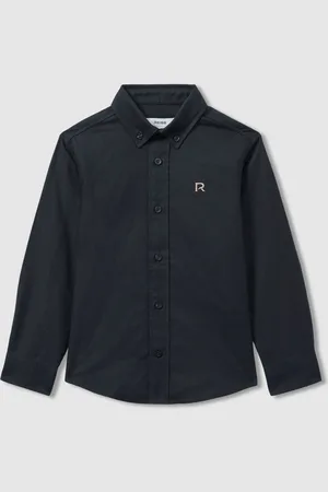 Reiss Boys Navy/Camel Benton 4-9 yrs 100% Cotton Oxford Embroidered Button Down Shirt