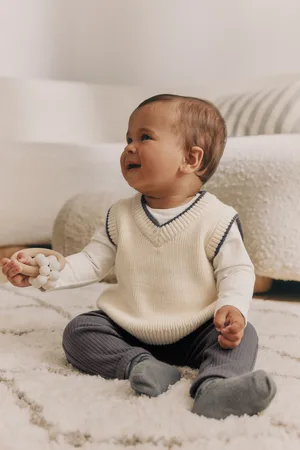 Next Boys Neutral/Mono Knitted Vest and Leggings Baby 3 Piece Set (0mths-2yrs)