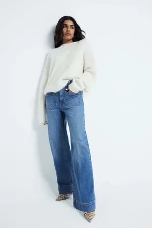 River Island Womens Light Petite High Rise Flare Jeans
