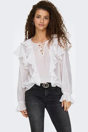 JDY White Tie Detail Frill Blouse AU 16