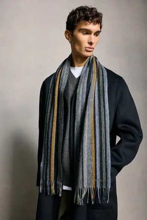 Paul Smith Mens Navy Wool Zebra Print Logo Scarf