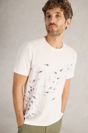 White Stuff White Swimming Fish 100% Cotton Graphic T-Shirt XL
