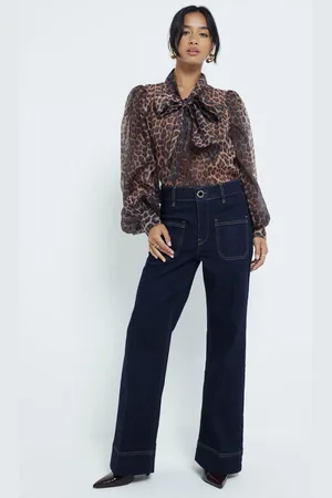 River Island Womens Petite High Rise Wide Leg 100% Cotton Jeans